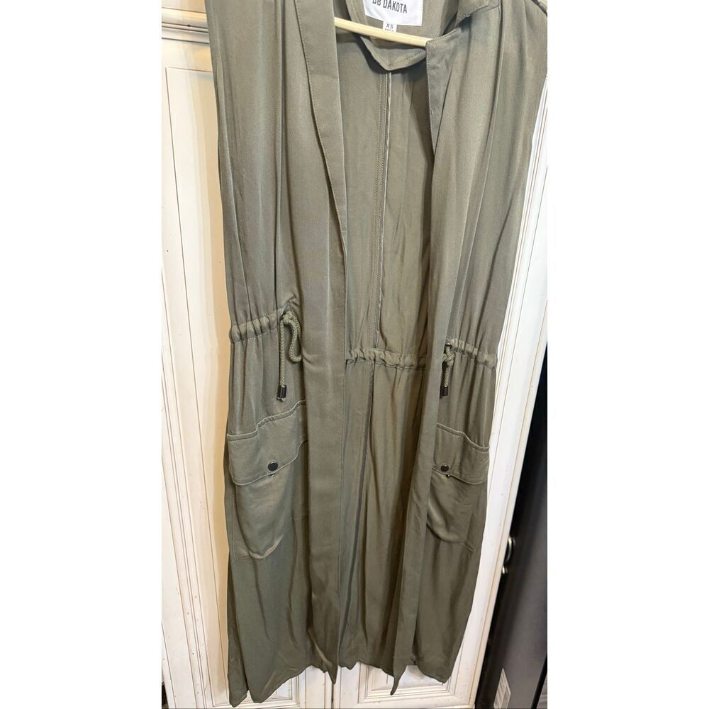 BB Dakota Women's Drawstring Waist Sleeveless Duster Vest Green Size XS